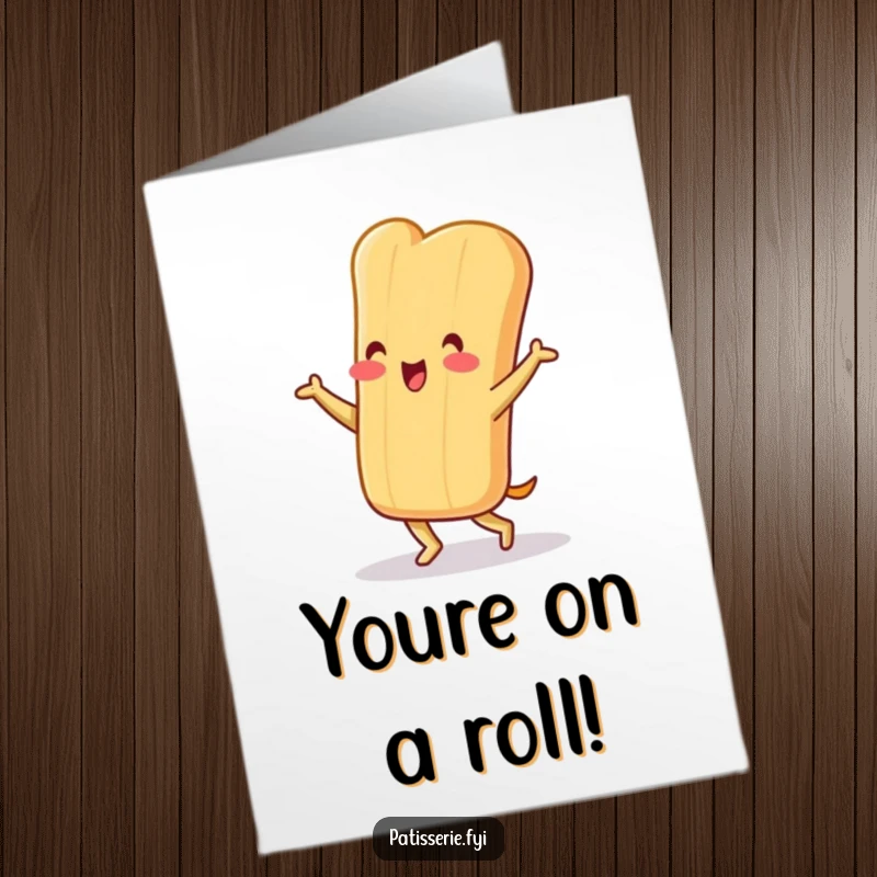 Funny Free Printable Congrats Card: A cheerful baguette character does a silly jig to celebrate your achievement.