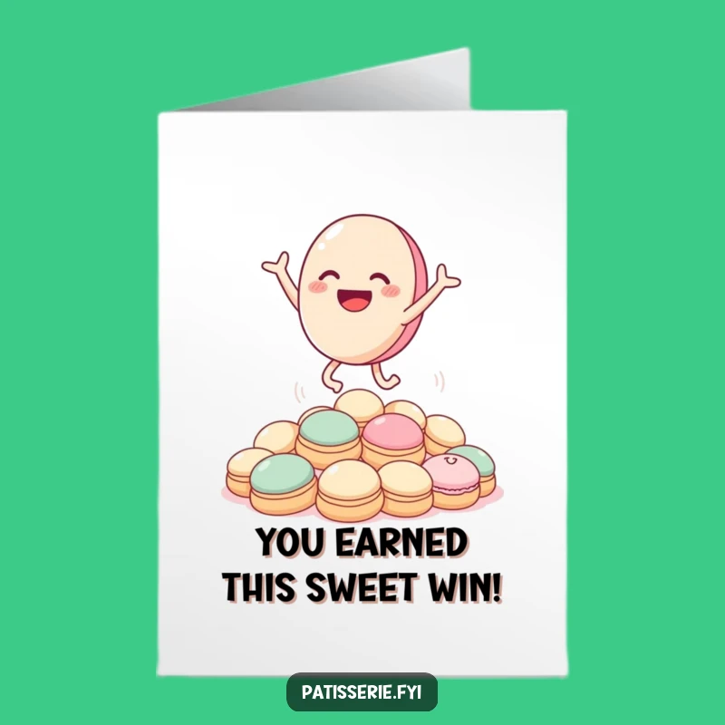 Free Printable Congrats Card: Ecstatic Macaron's Sweet Victory Dance Gift