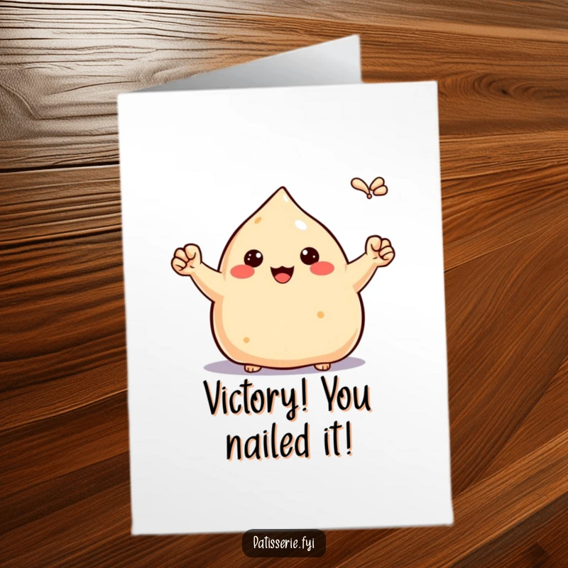 Funny Free Printable Congratulations Card: A proud samosa pumping its tiny fists in the air, celebrating a win.