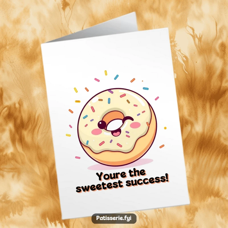 Funny Free Printable Congrats Card: A happy donut with sprinkles celebrating a big win by throwing confetti enthusiastically.
