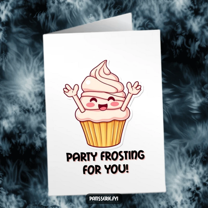 Funny Free Printable Congrats Card: A smiling cupcake dramatically flinging frosting, celebrating your success.