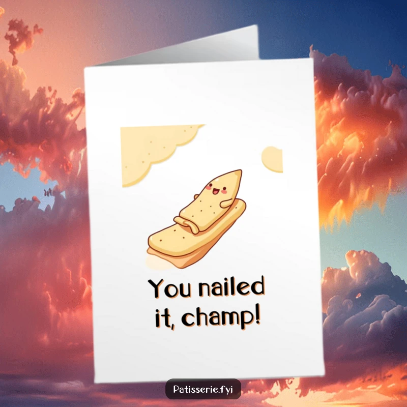 Funny free printable congratulations card featuring a happy samosa gracefully sliding down a pita bread ramp.