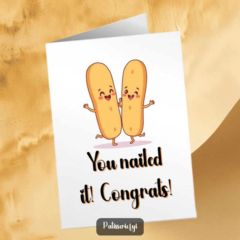 Funny Free Printable Congratulations card showing a happy baguette character dancing with a breadstick partner to celebrate.