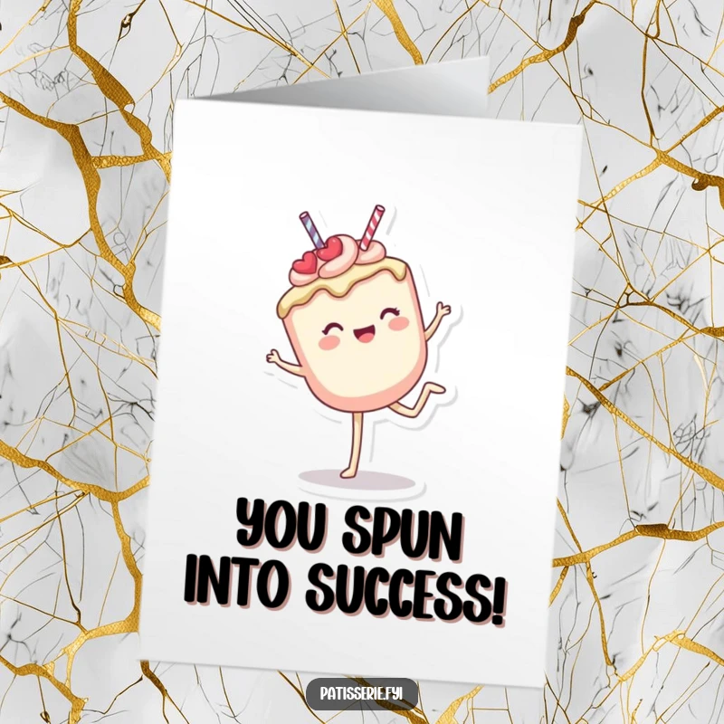 Funny Free Printable Congratulations Card: A cake pop character doing a cartwheel with excitement to celebrate any happy occasion.