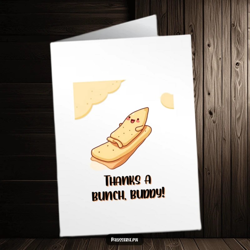 Funny free printable thank you card depicting a jolly samosa sliding down a ramp made entirely of pita bread.