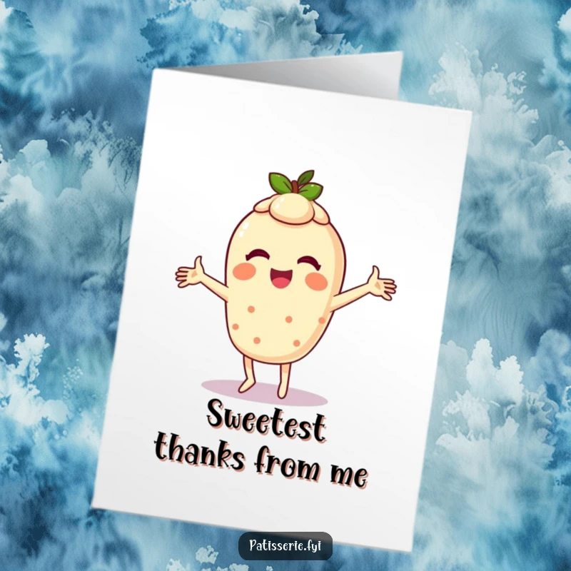 Funny Free Printable Thank You Card: A giggling tart character dances with thanks, arms spinning.