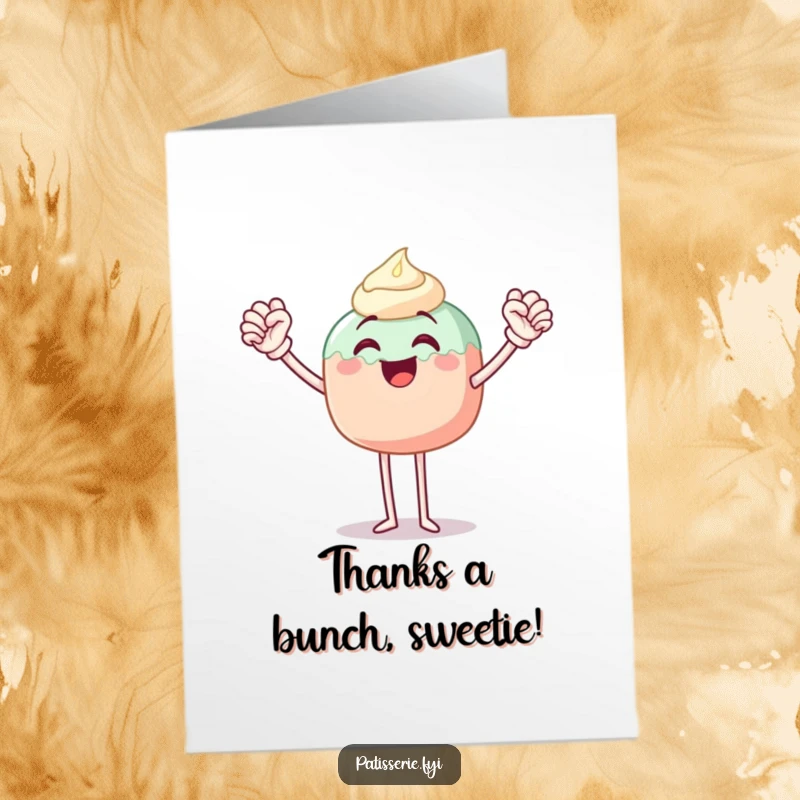 Funny Free Printable Thank You Card: A cake pop character does a triumphant fist pump to show gratitude.