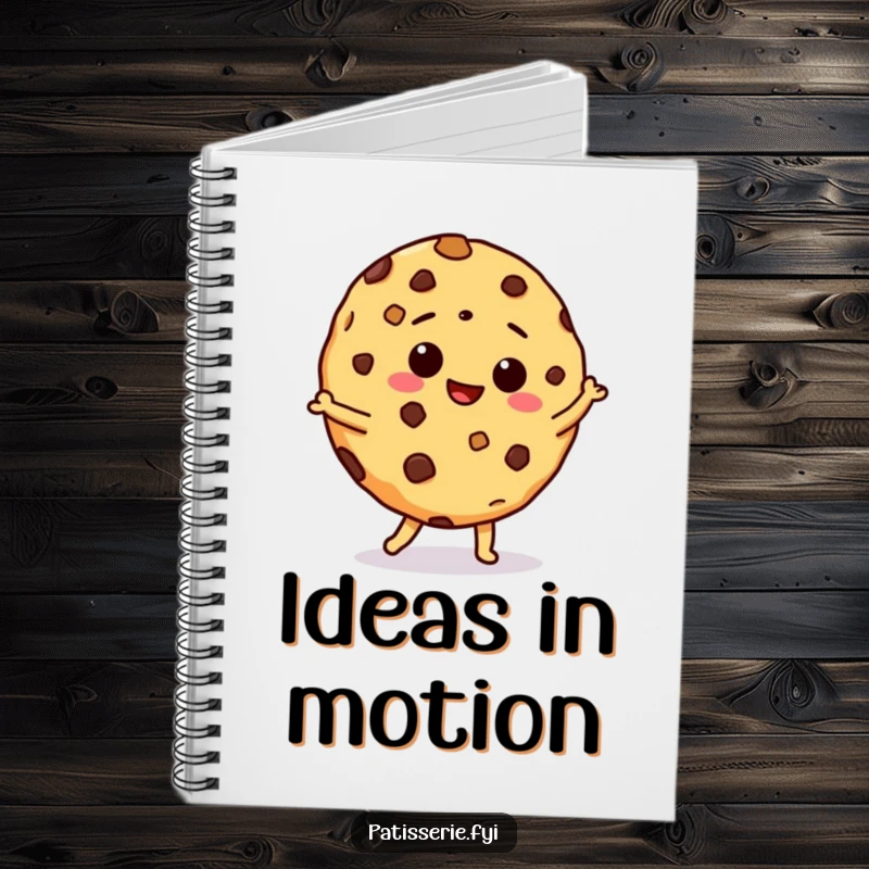 Funny notebook with a giddy chocolate chip cookie mid-dance, perfect for jotting down notes with a touch of humor.