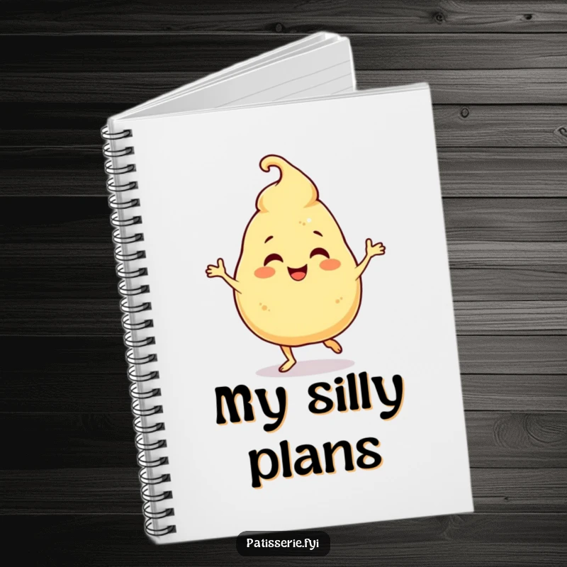 Funny Notebook: Giggling profiterole character humorously doing a jig for funny note-taking and sweet ideas.
