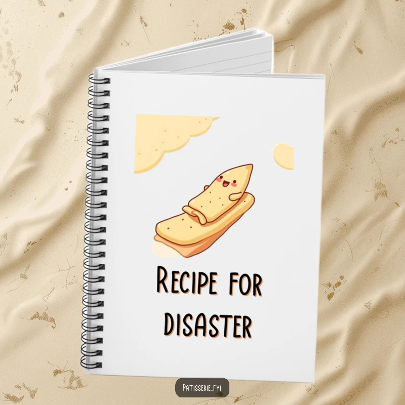 Funny Notebook featuring a jolly samosa sliding down a pita bread ramp, designed for jotting down food ideas and notes.