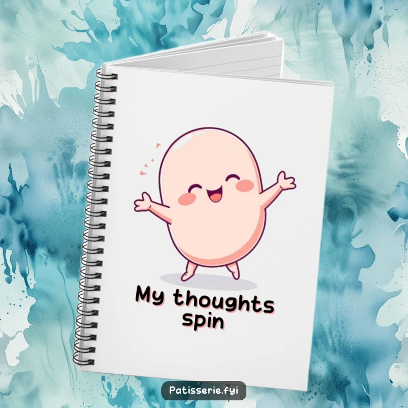 Funny Macaron Notebook: A plump, ecstatic macaron character doing a celebratory cartwheel, perfect for noting down thoughts with sweet, baked inspiration.