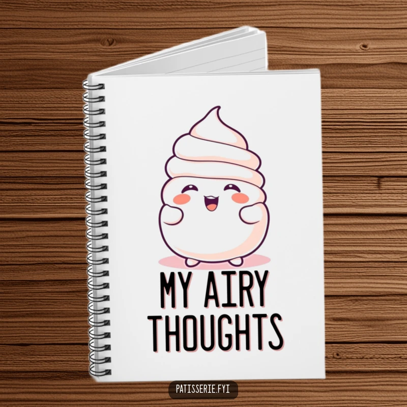 Funny Meringue Notebook shows a joyful, deflated meringue character laughing heartily, ideal for jotting down funny notes and ideas.