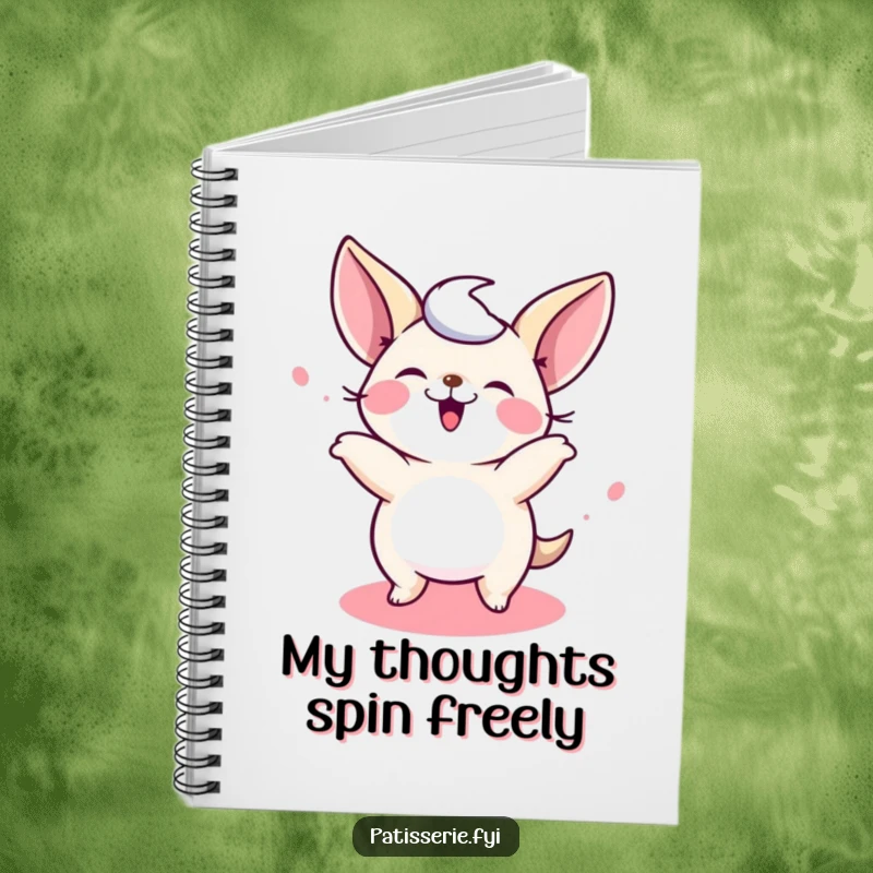 Funny Petit Four Notebook featuring a giggling tiny cake spinning, ideal for notes and a funny gift.