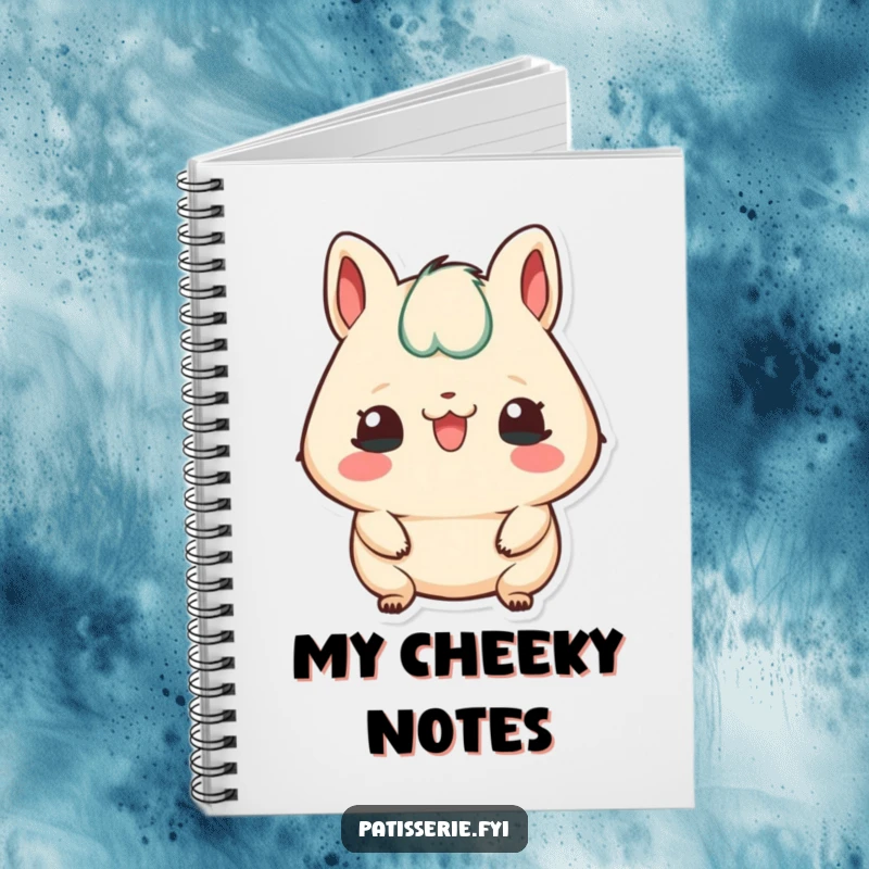 Funny notebook showcasing a petit four character sticking its tongue out playfully, perfect for jotting ideas.
