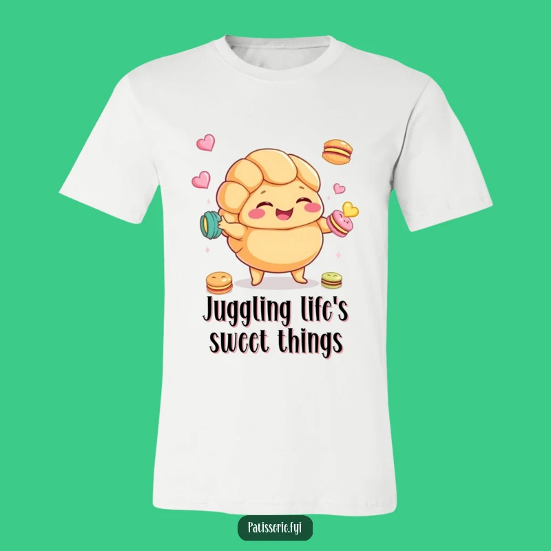 Funny Croissant Macaron T-Shirt: Juggling Pastry Apparel for Fun