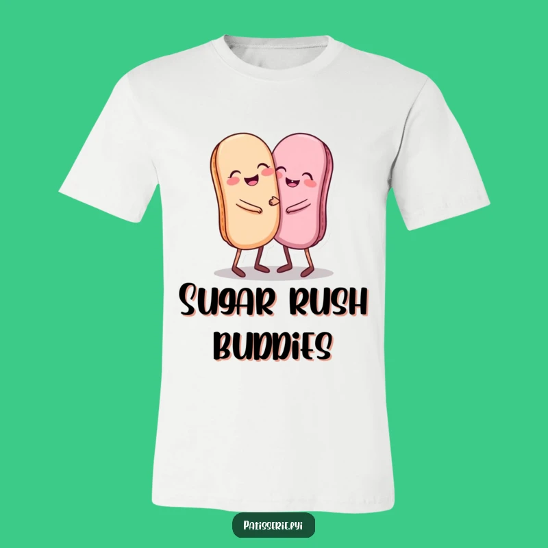 Funny Giggling Macaron T-Shirt, Hugging Sweet Treat Tee