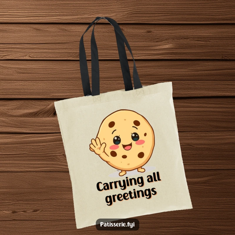 Funny Tote Bag: A smiling cookie character enthusiastically waving, bringing cheerful greetings and sweet style to your everyday.