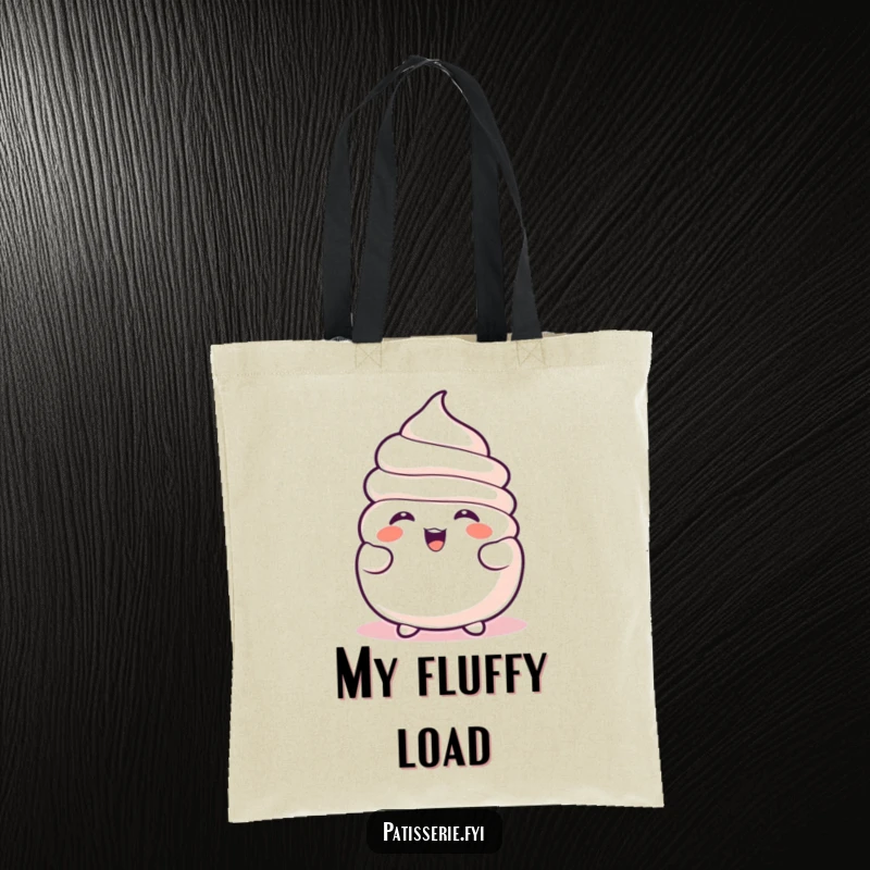 Funny Meringue Tote Bag showcases a happy, deflated meringue character in contagious laughter, a practical and humorous accessory.
